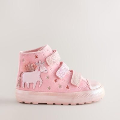 Pink Unicorn Touch Fastening High Top Trainers
