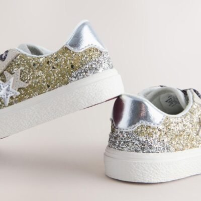 Gold Glitter Star Lace-Up Trainers