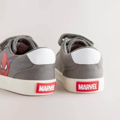 Grey Standard Fit (F) Spiderman Touch Fastening Elastic Lace Trainers