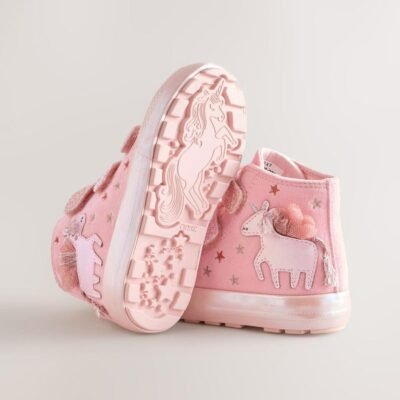 Pink Unicorn Touch Fastening High Top Trainers