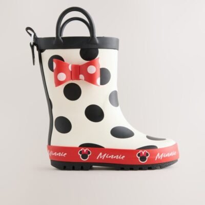 Black/White/Red Minnie Mouse Handle Wellies