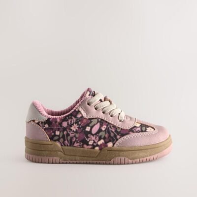 Pink Floral Lace Up Retro Trainers