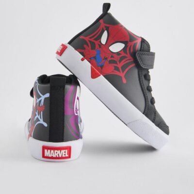 Black Wide Fit (G) Spidey and Friends Elastic Lace Touch Fastening Boots