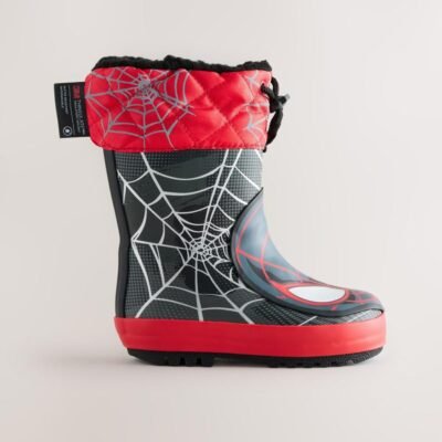 Black/Red Spiderman Thermal Thinsulate™ Lined Cuff Wellies