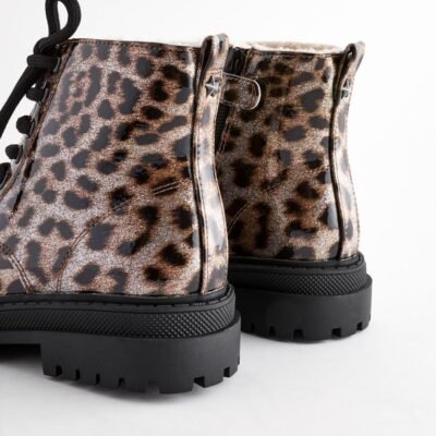 Brown Animal Print Wide Fit (G) Warm Lined Lace-Up Ankle Boots