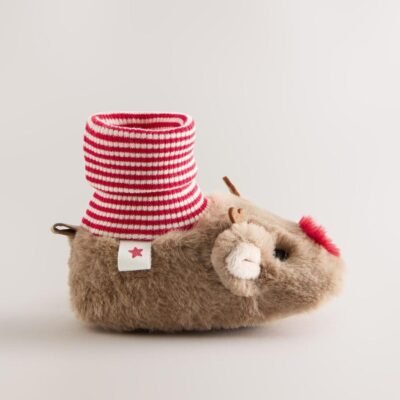 Brown Christmas Reindeer Baby Sock Top Boots