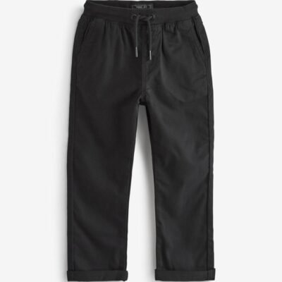 Black Regular Fit Rib Waist Pull-On Trousers