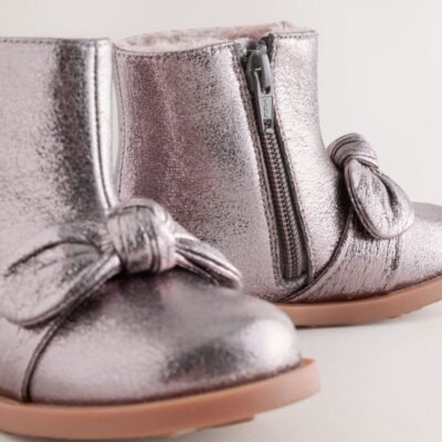 Pewter Grey Metallic Bow Boots