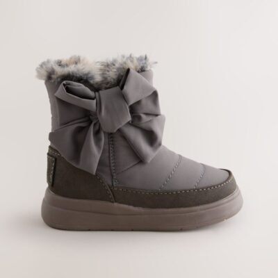 Grey Water Repellent Quilted Bow Boots