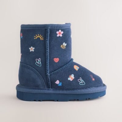 Navy Blue Water Repellent Tall Suede Pull On Boots