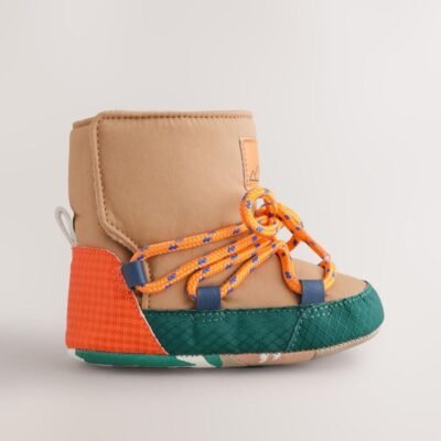 Neutral Colour Block Baby Quilted Snow Boots