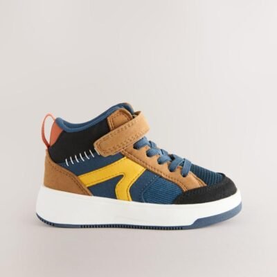 Navy/Tan Colourblock Touch Fastening Elastic Lace Hi Top Trainers