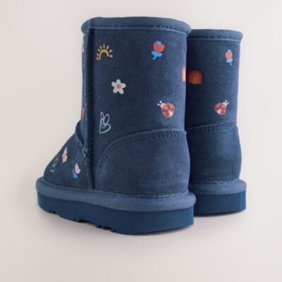Navy Blue Water Repellent Tall Suede Pull On Boots