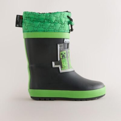 Black/Green Minecraft Warm Lined Cuff Wellies
