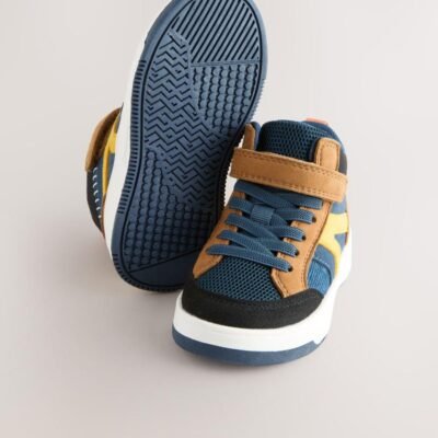 Navy/Tan Colourblock Touch Fastening Elastic Lace Hi Top Trainers