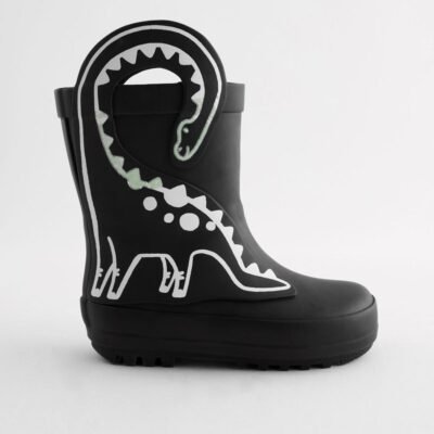 Black Colour Changing Dinosaur Handle Pull On Wellies