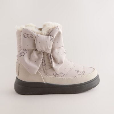 Neutral Bunny Water Repellent Quilted Bow Boots