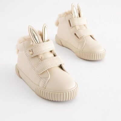 Bone White Bunny Standard Fit (F) Touch Fasten Strap High Top Trainers