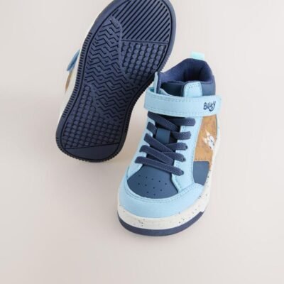 Navy Bluey Standard Fit (F) Touch Fastening Elastic Lace Hi Top Trainers