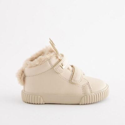 Bone White Bunny Standard Fit (F) Touch Fasten Strap High Top Trainers