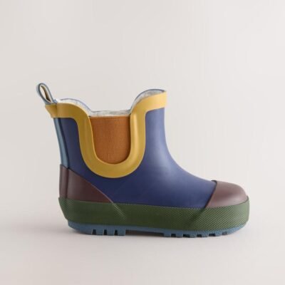 Navy Colourblock Warm Lined Ankle Wellies