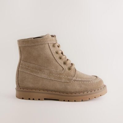 Neutral Suede Lace-Up Boots