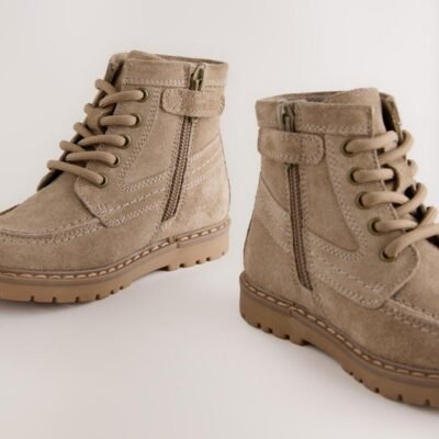 Neutral Suede Lace-Up Boots