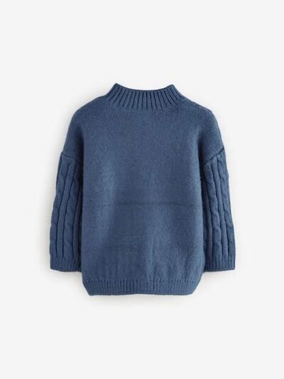 Navy Blue Cable Knit Zip Neck Jumper