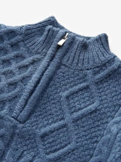 Navy Blue Cable Knit Zip Neck Jumper