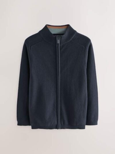 Navy Zip Through Knitted Cardigan