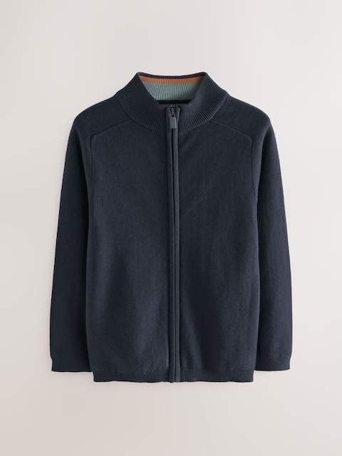 Navy Zip Through Knitted Cardigan