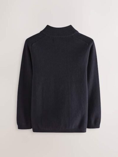 Navy Zip Through Knitted Cardigan