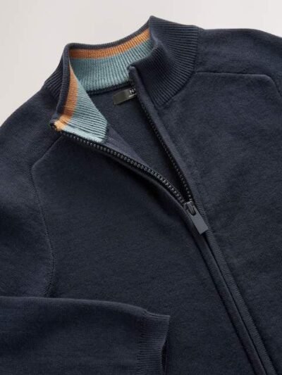 Navy Zip Through Knitted Cardigan