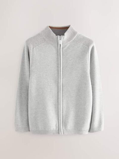 Grey Zip Through Knitted Cardigan