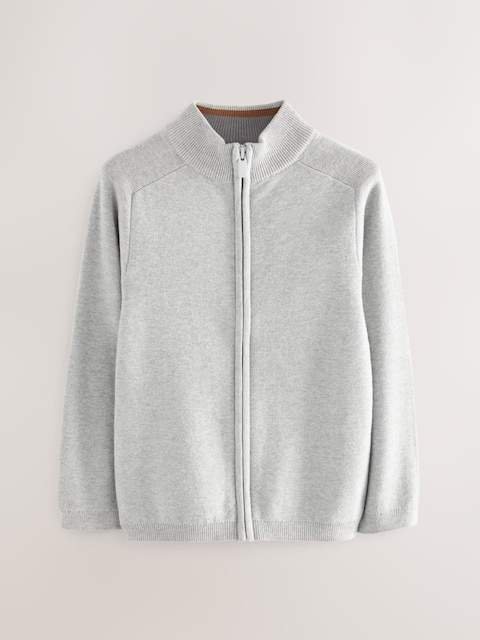 Grey Zip Through Knitted Cardigan
