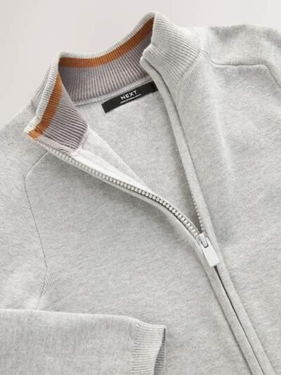 Grey Zip Through Knitted Cardigan