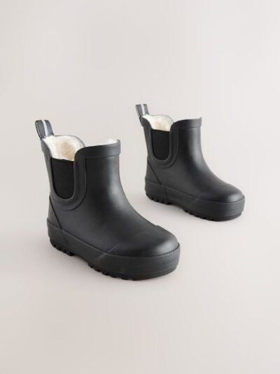 Black Plain Warm Lined Ankle Wellies