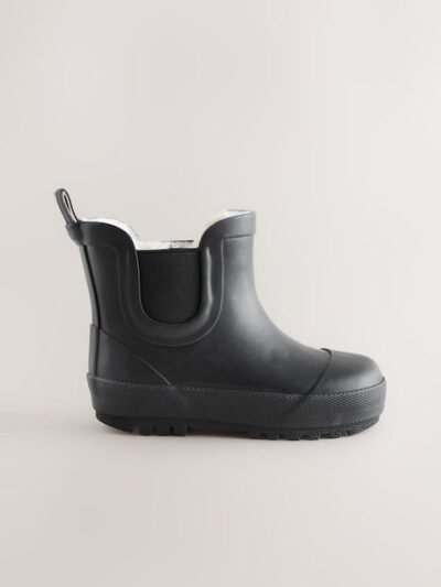 Black Plain Warm Lined Ankle Wellies