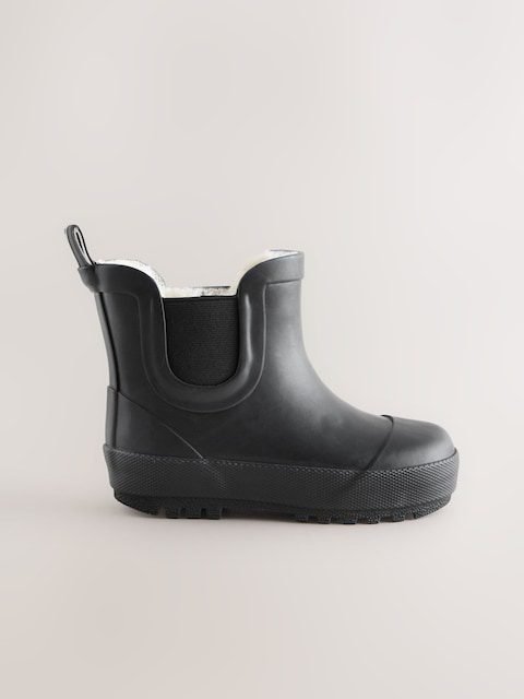 Black Plain Warm Lined Ankle Wellies