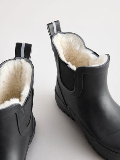 Black Plain Warm Lined Ankle Wellies