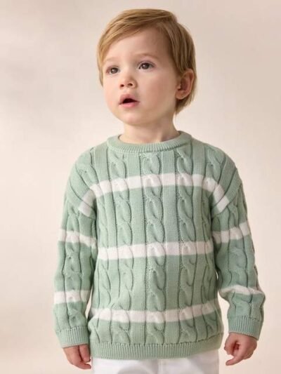 Sage Green Cable Knit Crew Neck Jumper