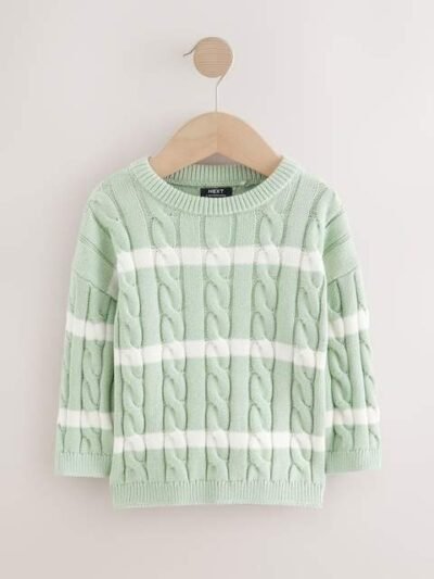 Sage Green Cable Knit Crew Neck Jumper