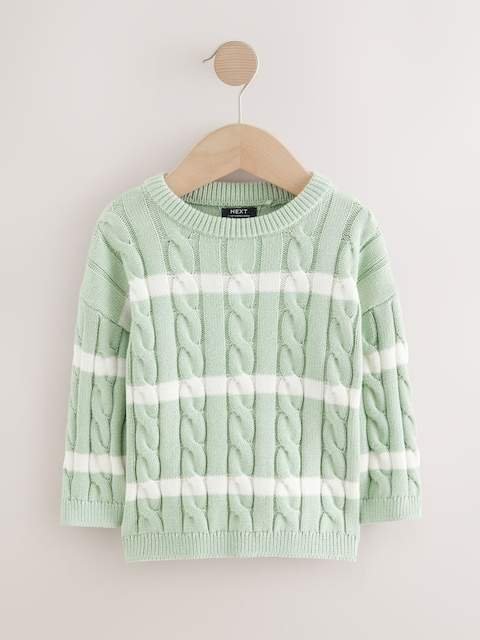 Sage Green Cable Knit Crew Neck Jumper