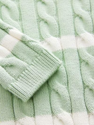 Sage Green Cable Knit Crew Neck Jumper