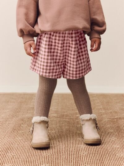 Pink Gingham Corduroy Shorts and Tights Set