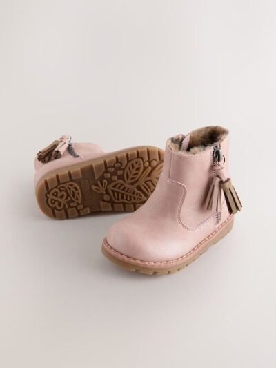 Pink Standard Fit (F) Chelsea Zip Tassel Ankle Boots