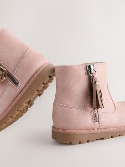 Pink Standard Fit (F) Chelsea Zip Tassel Ankle Boots
