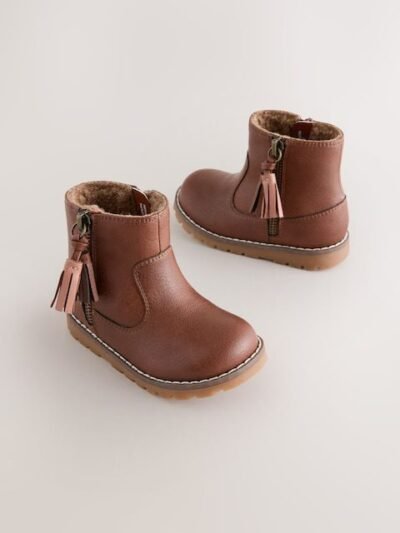 Tan Brown Standard Fit (F) Chelsea Zip Tassel Ankle Boots