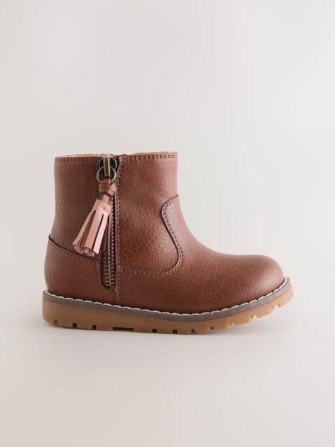 Tan Brown Standard Fit (F) Chelsea Zip Tassel Ankle Boots