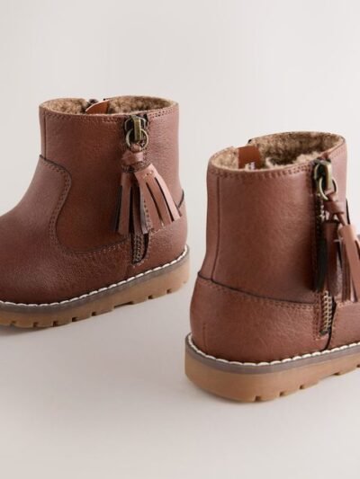 Tan Brown Standard Fit (F) Chelsea Zip Tassel Ankle Boots